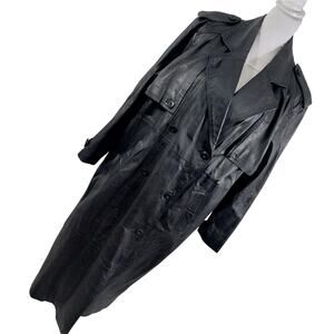 FASHION ELEMENTS! RICH BLACK GENUINE LEATHER MEGA DETAIL TRENCH COAT! SZ M
